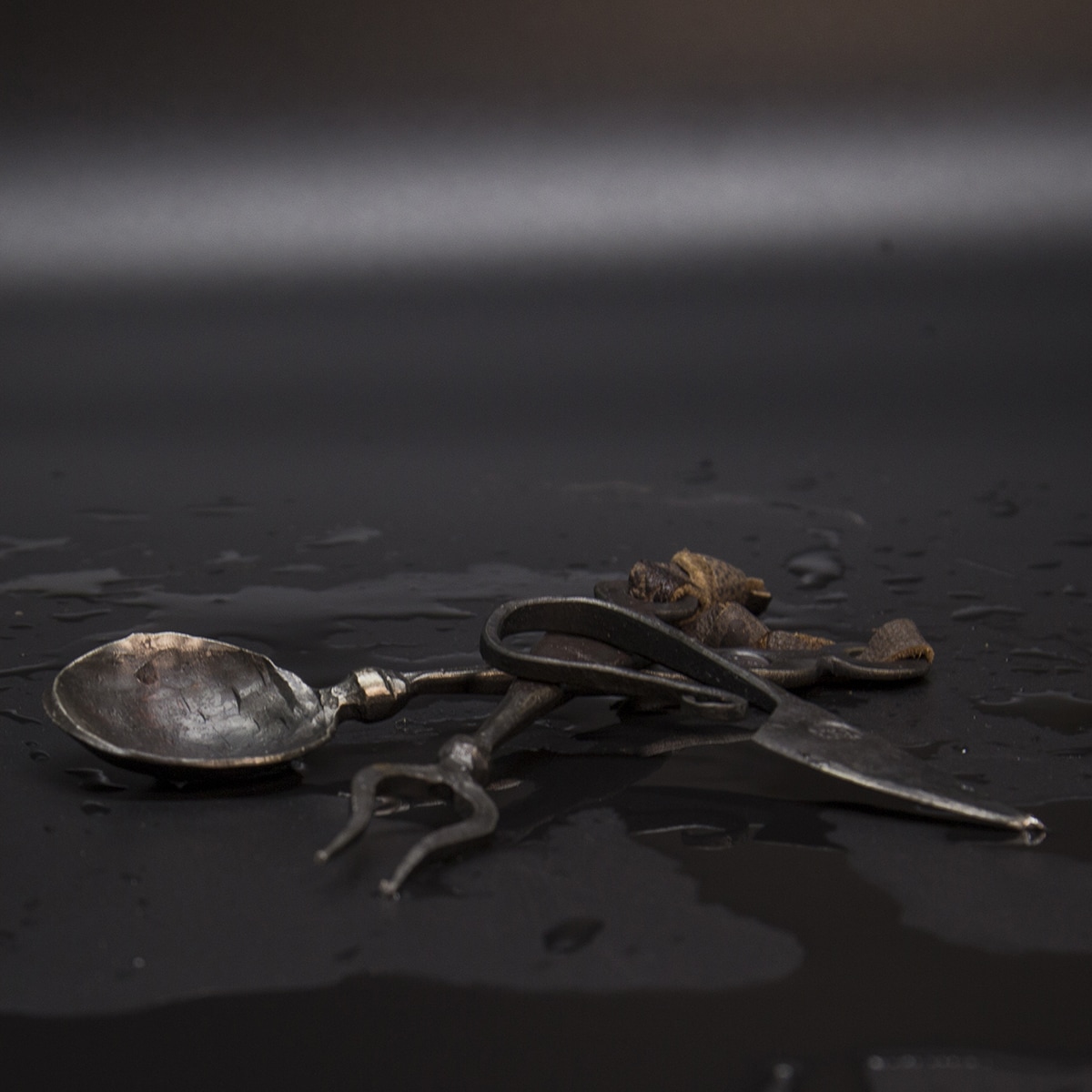 Knife, spoon and fork with leather pen-case